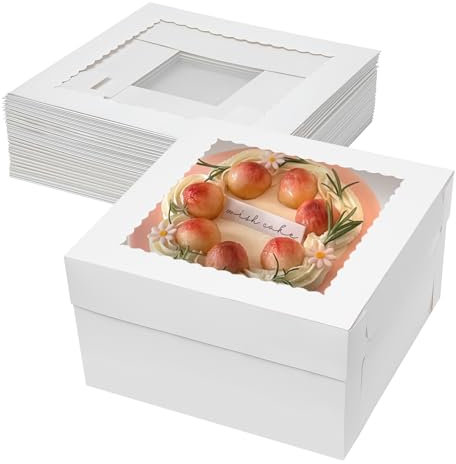 Mcfleet 12x12x6 Inch Cake Boxes 10pcs Bakery Boxes for Tier Cakes with Window 12 Inch White Large Tall Cardboard Bakery Take Out Carrier Containers with Lids for Wedding, Birthday, Party
