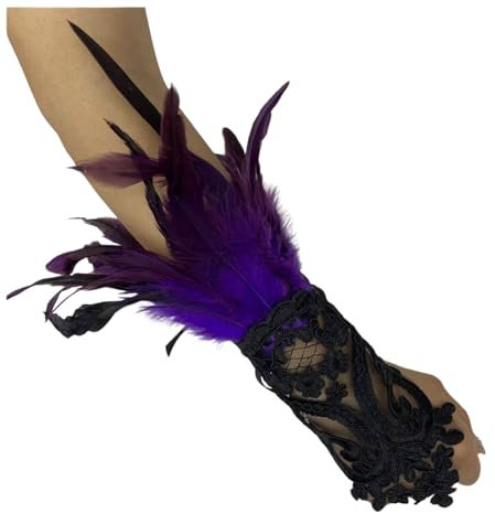 Karneval Kostüm Damen, Damen Spitze Fingerlose Handschuhe Schwarz Steampunk Lange Federhandschuhe Kostüm Party Handschuhe Damen Karneval Oper Cosplay Kostüm Zubehör Faschingskostüme
