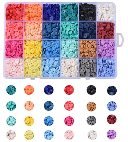 LEGENTLISUR 4560 Stück 24 Farben Clay Beads Heishi-Perlen-Set 4/6/8 mm Clay Perlen zum Auffädeln für Surfer-Halsketten Armbänder Ohrringe Schmuckherstellung
