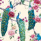ReWallpaper Self Adhesive Wallpaper Beige Pink Floral Vinyl Wrap Patterned Peacock Green Wallpapers for Bedroom Peel and Stick Wallpaper Vintage Cream Waterproof Wall Paper Bathroom 44.5cmx3m