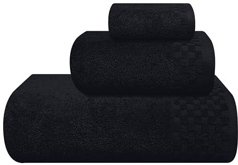 MyOwn Ultra Soft 3er-Pack Baumwoll-Handtuch-Set, enthält a übergroße Badetücher 70 x 140 cm, a Handtücher 40 x 60 cm und a Waschbetten 30 x 30 cm, Schwarz