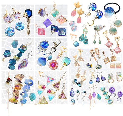 FUNSHOWCASE Edelstein Silikonform Mosaikfliesen Schmuck Bastelset 2tlg für Epoxidharz Polymer Ton