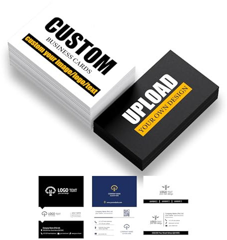 Visitenkarten Personalisiert, Visitenkarten Selbst Gestalten Mit Eigenem Logo/Foto/Text, 200/500/1000 Stück 3,5x2 Zoll Visitenkarten Erstellen Doppelseitiger Druck Wasserdicht für Business (200)