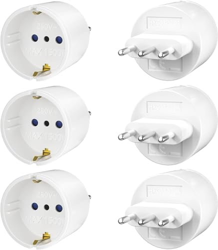 6 Stück Europa/Deutschland auf Italien Reiseadapter, Typ-L Steckdosenadapter, Reiseadapter,Reisestecker für Italien, Syrien