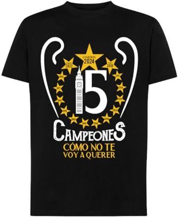 Camiseta Fan Madrid Campeones Copa de Europa - La 15 - Cómo no te voy a querer (FR/ES, Letras, M, Regular, Regular, Negro)