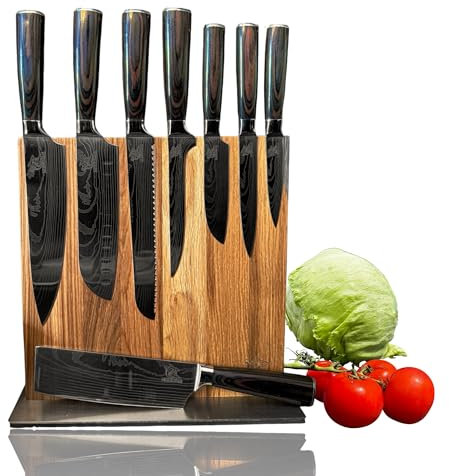 Messerhai Messerblock-Set Sakura, 8-teiliges Küchenmesser-Set mit Messerblock – Chefmesser, Santoku, Ausbeinmesser, Brotmesser, Schälmesser, Nakiri, Yanagiba, hygienische Aufbewahrung, in Geschenkbox