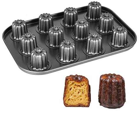 Plaque de Canelés Metal Antiadhésif Moule à Pâtisserie Française - Diametre 4cm - 12 Cavités en acier Moule Cannelé Mini