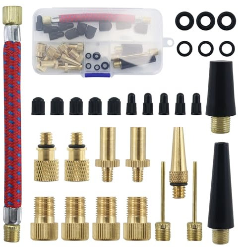 AMANDELIZABE Fahrradventil Adapter Set, Universelle Ventiladapter für Fahrräder, Autos und mehr, Hochwertiges Kupfer-Material, Inkl. Sortierbox und Zubehör