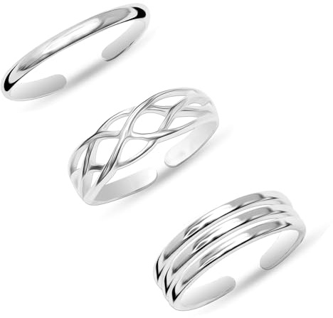 LeCalla Set aus minimalistischen Zehenringen aus 925er Sterlingsilber – schlichte, offene und größenverstellbare Zehenringe für Damen
