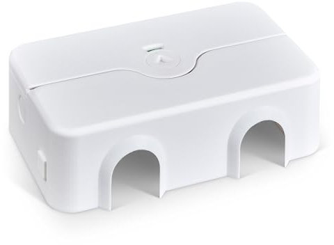 PlugMinder: Lockable Double Socket Cover with 4 depths for larger transformer plugs. Depths 28mm/38mm/58mm/80mm. (White/White, 38mm deep)