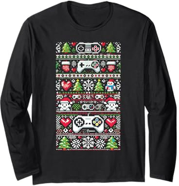 Funny Ugly Christmas Gaming Sweater Holiday Gamers - Männer Unisex-Erwachsene Gamer Gaming-Liebhaber Langarmshirt Schwarz Klassisch Crew Neck Langarm S EU Klein
