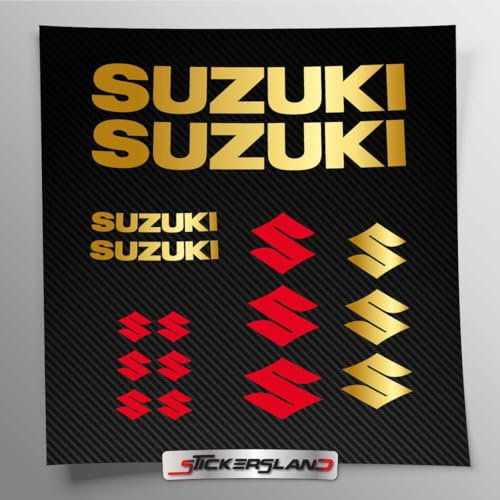Aufkleber-Set kompatibel mit Suzuki Tank und Motorradhelm, vorgeschnitten, einfache Anbringung, Schriftzug Logos, Stickersland® (mattes Metallic-Gold)