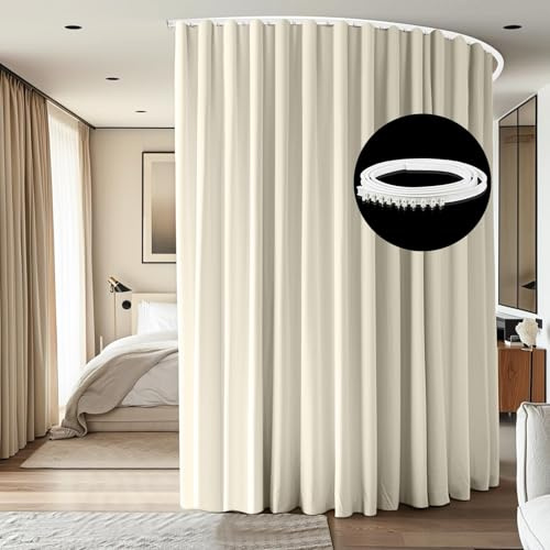 cbsroro Raumteiler-Vorhänge zur Deckenmontage, extra breit, Verdunkelungsvorhang, flexible Schienen für Schlafzimmer, Privatsphäre, Trennwand, 1 Paneel, beige Drapierung und weiße Schiene, B 32 x H 3