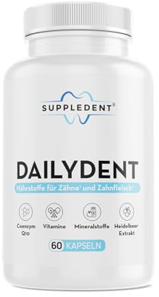 Dailydent – Multivitamin-Komplex für gesunde Zähne & Zahnfleisch mit Vitamin A, B1, B2, B6, B12, C, D3, E, K2, Folsäure, Zink, Magnesium, Eisen, Selen, Q10 & mehr – 60 Kapseln (30 Tage-Vorrat)