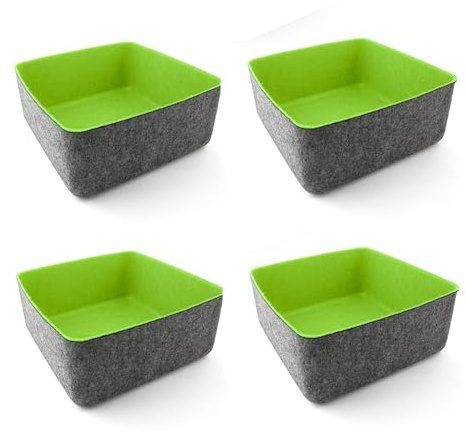 Three by Three Seattle Felt·Like·It! 9x9x4 Inch Felt Storage Bin for Office, Craft Room, Classroom, Living Room, Bedroom Storage (Spring Green) 4 Pack