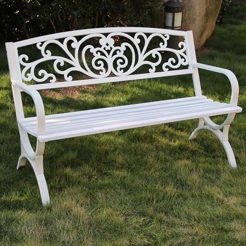 XRRJFYH Sitzbank mit Lehne Gartenbank Wetterfest Bank Flur 130cm 2~3 Sitze Sitzbank Outdoor Metall Outdoor Sitzgelegenheit(White)