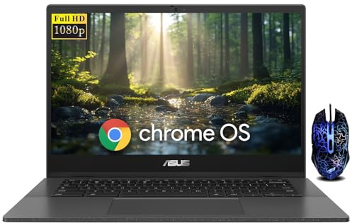 ASUS CM1402 14 FHD Chromebook Laptop, MediaTek Kompanio 520, 4GB LPDDR4x-3600 MHz RAM, 128GB Storage(64GB eMMC+64GB Micro SD), HD Webcam, WiFi 6, Bluetooth, 180° Lay-Flat, Chrome OS, Gravity Gray