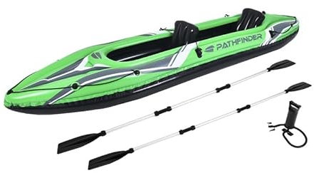 Kayak Gonflable Pathfinder Element 2 Personnes avec DOSSERET en PVC Robuste avec PAGAIE Double Solide ET Pompe DE GONFLAGE