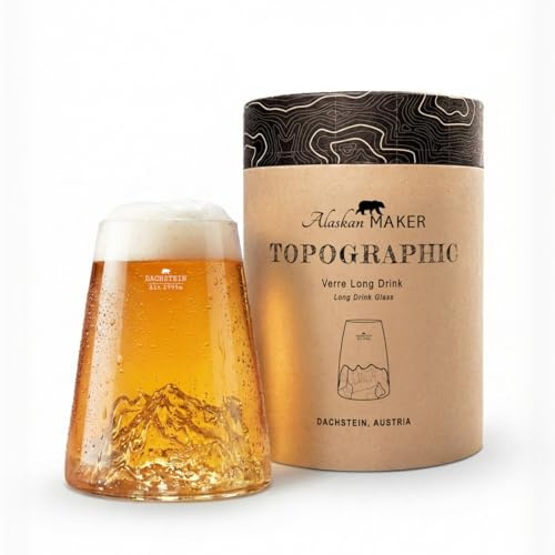 Alaskan MAKER Trinkglas 450ml - Hochwertiges mundgeblasenes Borosilikatglas mit erhabenen Bergreliefs | Cocktail, Bier oder Softdrink TOPOGRAPHIC (Österreichischer Berg)