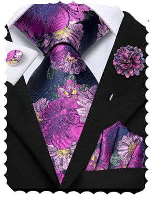 Hi-Tie Cravates en soie pour homme - Boutons de manchette - Pour mariage, affaires, fête