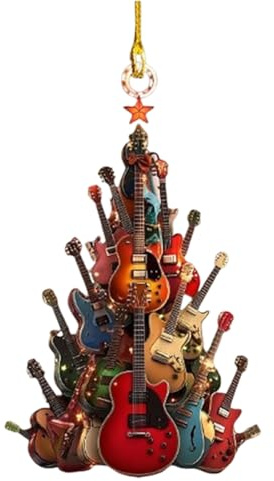 2Pcs Guitar Christmas Ornament, Funny Quirky Rockin' Around The Guitar Christmas Tree Ornament, 2D Acrylic Rock Guitars Xmas Tree Ornament for Guitars Player, Music Enthusiasts