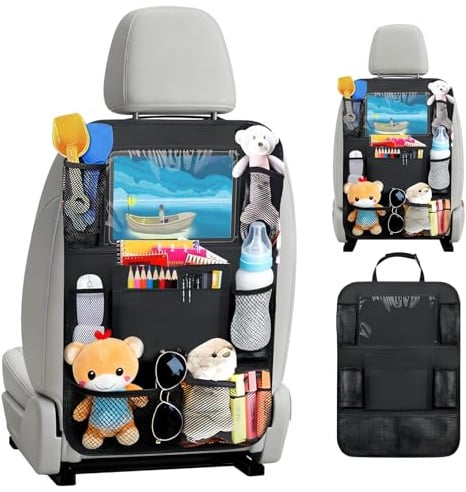 AiQInu Auto Rückenlehnenschutz und Organizer,Wasserdicht und Pflegeleicht Oxford Tuch Autositz Organizer, Rücksitz Organizer mit Viel Stauraum,Auto Rückenlehnenschutz für Kinder (1 Stück)