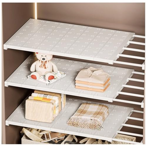 moyiw Extendable Wardrobe Shelves, Adjustable Cupboard Storage Organiser - White Tension Expandable Shelf Divider for Kitchen & Bathroom (24cm Wide, 30-40cm Length)