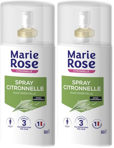 MARIE ROSE - Spray Citronnelle Huiles Essentielles - 100mL - Effet rafraichissant - Odeur Parfumée Huile Essentielle de Citronnelle - Fabriqué en France (Lot de 2)