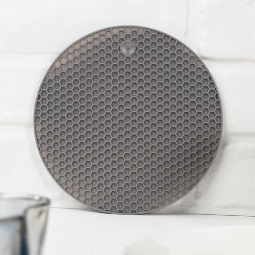 QIALAI 18cm Silicone Hot Pot Holder, Honeycomb Heat Resistant Mat for Table & Countertop, Non-Slip Trivet Coaster for Pans, Dishes & Mugs, Grey