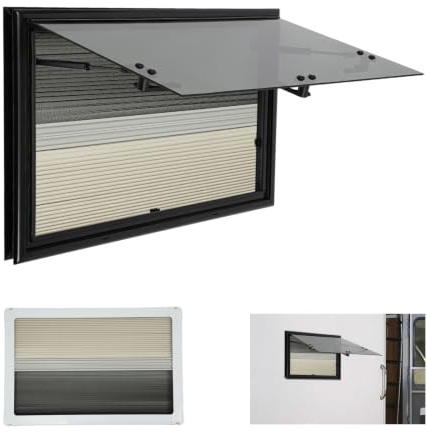 LUNICASHA Ventanas Para Caravana Con Persiana Integrada Y Mosquitero, Para Autocaravana, Camping, Remolque, Ángulo Externo De 85°, Color Negro