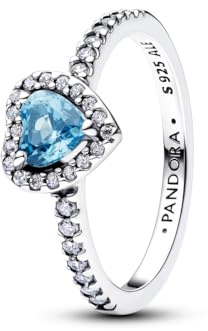 PANDORA Damenring Silber Relief Herz hellblau 198421C10