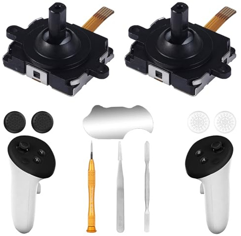 CHAOHAOKE Kit de remplacement pour manette Meta Quest 3 (10 en un) - Kit de réparation pour manette Oculus Quest 3 - Comprend 4 joysticks, 4 poignées de manette, tournevis T5, pince à épiler