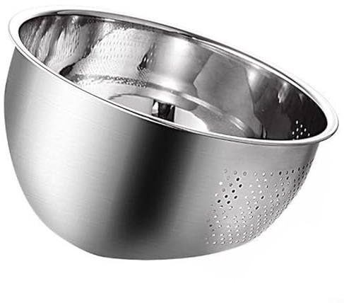Kivivaka Kitchen Rice Washing Bowl with Stainless Steel Sieve Strainer and Colander Basket Featuring Side Drainers for Quick and Safe Food Rinse and Drain (304 material 26 cm)