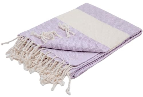 Eternique Art Premium Hamamtuch & Strandtuch 100 x 200 cm (Lila) | 100% türkische Baumwolle mit handgewebten Fransen — Großes schnell trocknendes Strandtuch — Sauna, Pool, Fitnessstudio