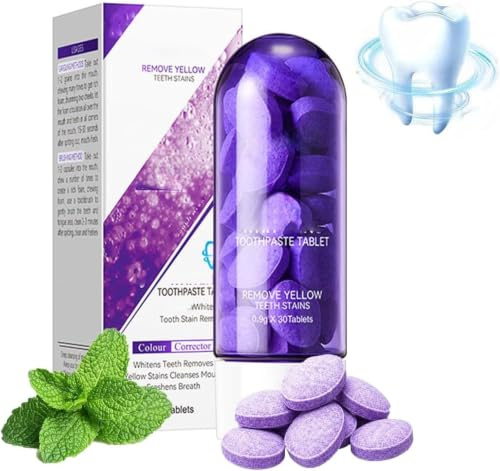 Purple Toothpaste Tablets for Teeth Brighten,Natural Mint Toothpaste Tabs,Portable Cleaning Tablets for Daily Oral Care,Fresh Mouth,Stain Removal (Purple, 1pcs)