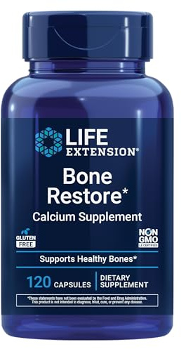 Life Extension Bone Restore Calcium Supplement, Vitamin D3, Magnesium, Boron, zinc, Manganese, Silicon, Helps Maintain Healthy Bone Density, Gluten-Free, Non-GMO, 120 Capsules