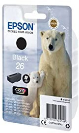 Epson Original 26 Tinte Eisbär (XP-600, XP-700, XP-800, XP-510, XP-710, XP-615, XP-610, XP-810, XP-720, XP-820, XP-520, XP-620, XP-625), schwarz