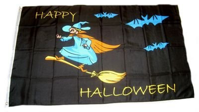 Flagge Fahne Happy Halloween Hexe 90 x 150 cm FLAGGENMAE®