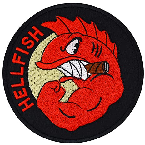 Simpsons The Curse Of The Flying HELLFISH WW2 Comic Patch mit Stickerei zum aufnähen, lustiger Aufnäherm Biker Applikation für Jacke/Weste/Kutte, 90x90mm