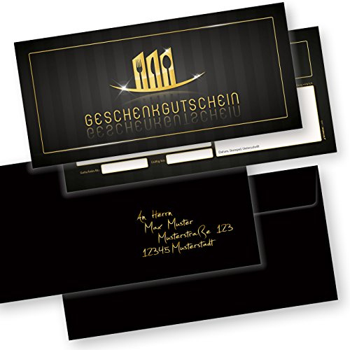 tatmotive Geschenkgutscheine Gastronomie (250 Stück mit Umschläge) einfach Werte eintragen und stempeln, für Gastro/Restaurant