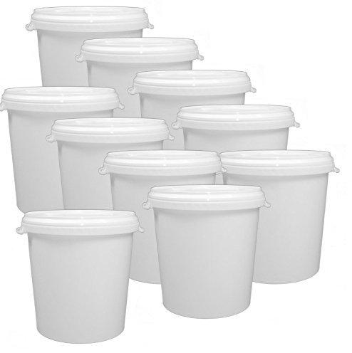 10 x 30 Liter Eimer leer Leereimer weiß Hobbock Futtermischeimer mit Deckel weiss