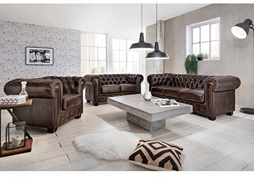 Woodkings® Chesterfield Sofa Set 1+2+3 Vintage Echtleder Couchset Bürosofas Polstermöbel Set antik Designsofa Set Federkern Unikat Herrenzimmer englisches Leder Stilsofa Clubsofa (antik braun)