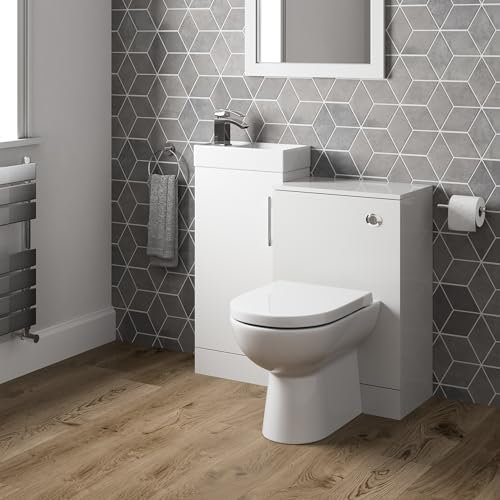 AURORA® 900mm Combination Vanity Unit Furniture Set, Wash Basin Bathroom Sink, BTW Toilet Pan & Soft Close Seat, Storage Cabinet, Reversible, White Gloss