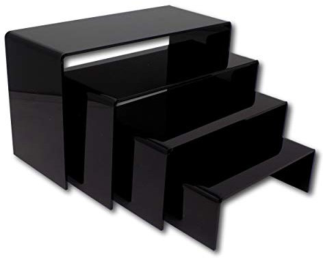 EPOSGEAR Nesting Plinths Clear or Coloured Acrylic Plastic Retail Riser Tiered Counter Display Stands - Perfect for Shops, Stalls, Ornaments, Models etc (Black, Full Set of 4 Stands)