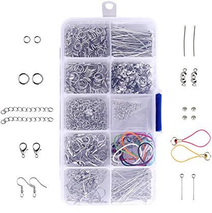 Schmuckherstellung 470-tlg Schmuck Reparatur mit Jewelry Ergebnisse Kit Basteln Zubehör Accessoires Set für Ohrringe Armband Halskette DIY Anfänger, Nickel