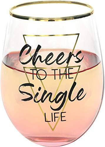 Pavilion Gift Company 12254 Pink Cheers To The Single Life Weinglas mit Ombre & Gold Stiellos Scheidungsglas