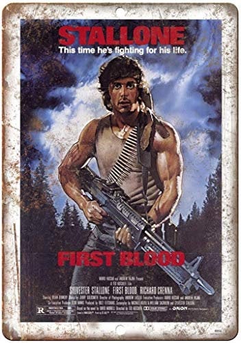 ECONG Stallone First Blood Movie Metallwand Zeichen Blechschilder Warnung hängen Vintage Kunst Folie Poster Band Malerei Promi Bar Cafe Garten öffentliches Geschenk