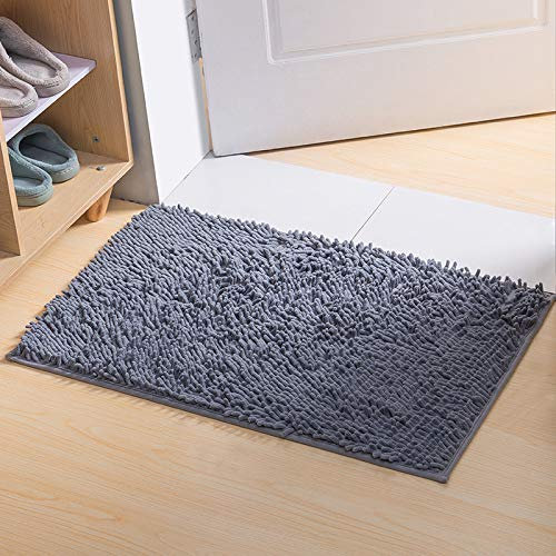 YIQI Shaggy-Teppich aus Chenille-Mikrofaser, weich und bequem, wasserabsorbierend, rutschfest, dick, für Badezimmer (60 x 40 cm, Grau)