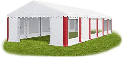 Das Company Partyzelt 6x12m Lagerzelt Universalzelt Pavillon mit Moskitonetz weiß-rot Pavillon Zelt 240g/m² PE Plane wasserdicht Gartenzelt Summer IPEM