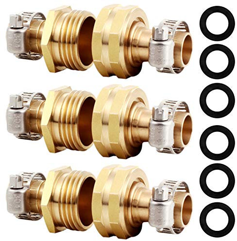 YELUN Solid Brass Garden Hose Repair Connector with Clamps Hose End Repair Kit,Fit for 3/4 Garden Hose Fitting,Male and Female Hose Fittings(3/4-3 Set)